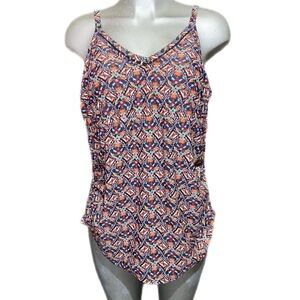 Kona Sol Tankini Tank Top Swimwear Colorful Bohemian Plus Sz 20W V Neck Tye Die